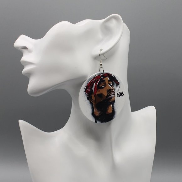 2Pac rapper artist earrings extra large wooden - Picture 4 of 8